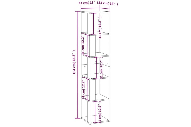 beBasic Hörnhylla rökfärgad ek 33x33x164,5 cm konstruerat trä - Brown - Kökshylla - Hörnhylla