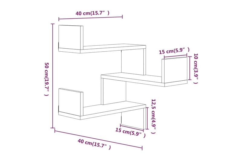 Vägghörnhylla rökfärgad ek 40x40x50 cm konstruerat trä - Brun - Förvaring - Hylla - Hörnhylla