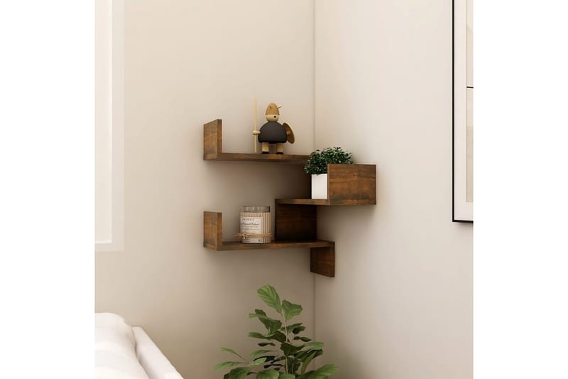 Vägghörnhylla rökfärgad ek 40x40x50 cm konstruerat trä - Brun - Förvaring - Hylla - Hörnhylla