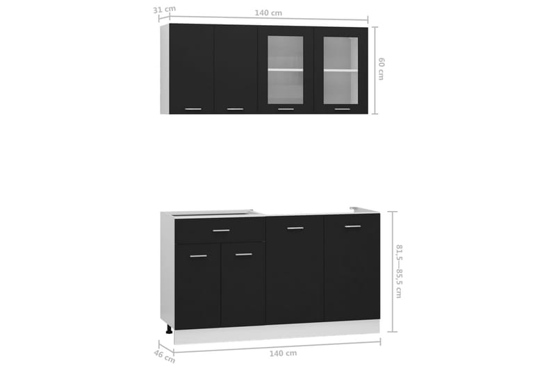 Köksskåp set 4 delar svart spånskiva - Svart - Köksskåp