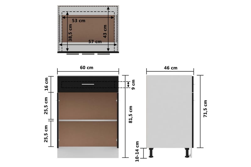 Köksskåp set 4 delar svart spånskiva - Svart - Köksskåp
