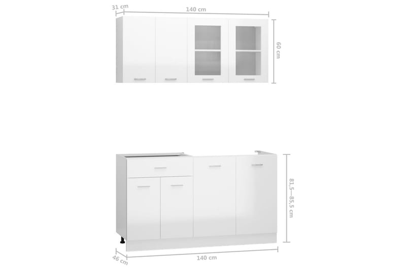Köksskåp set 4 delar vit högglans spånskiva - Vit - Köksskåp