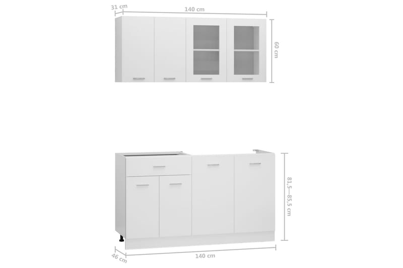 Köksskåp set 4 delar vit spånskiva - Vit - Köksskåp