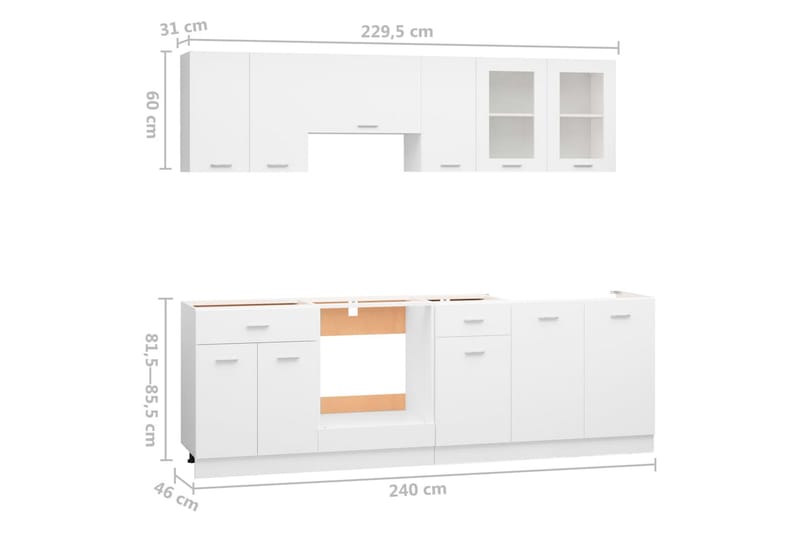 Köksskåp set 8 delar vit spånskiva - Vit - Köksskåp