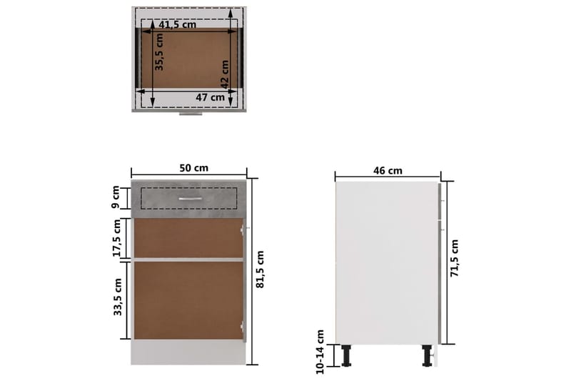 Underskåp med låda betonggrå 50x46x81,5 cm spånskiva - Grå - Köksskåp