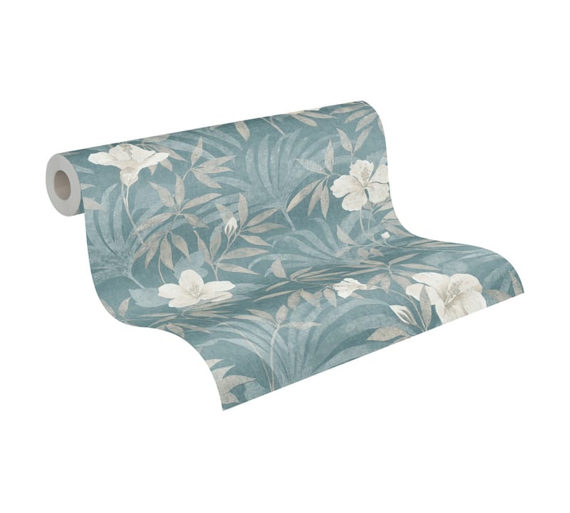 Blommig Tapet Cuba Ovävd Beige Blå - AS Creation - Inredning - Väggdekor - Tapet & tapettillbehör - Mönstrad tapet