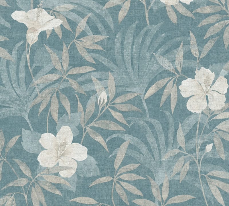 Blommig Tapet Cuba Ovävd Beige Blå - AS Creation - Inredning - Väggdekor - Tapet & tapettillbehör - Mönstrad tapet