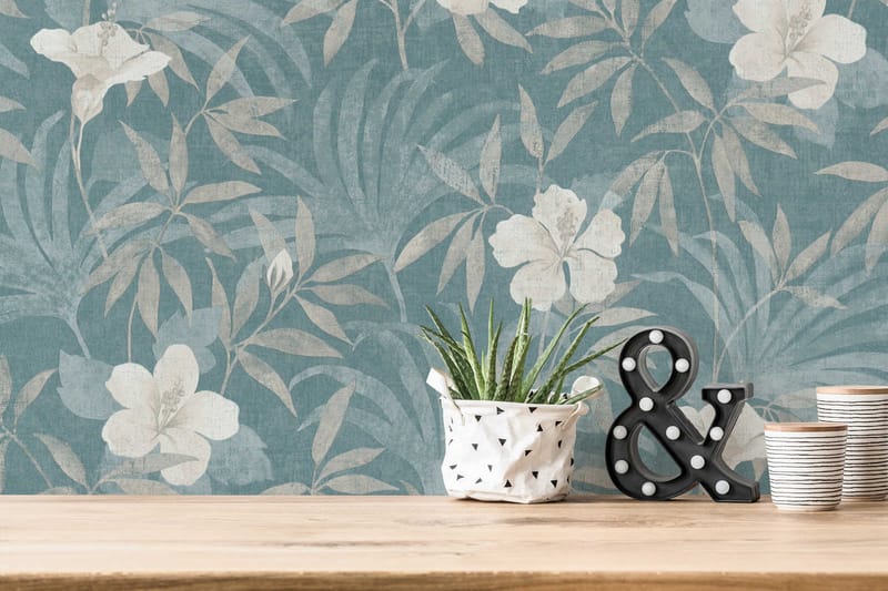 Blommig Tapet Cuba Ovävd Beige Blå - AS Creation - Inredning - Väggdekor - Tapet & tapettillbehör - Mönstrad tapet