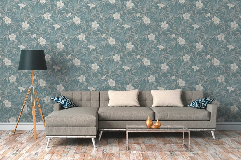 Blommig Tapet Cuba Ovävd Beige Blå - AS Creation - Inredning - Väggdekor - Tapet & tapettillbehör - Mönstrad tapet