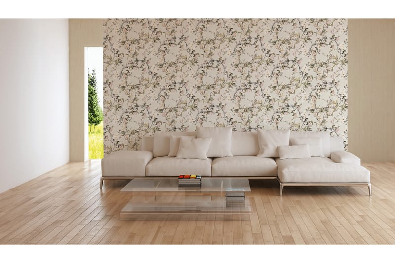 Blommig Tapet Dream Again Ovävd Beige - AS Creation - Inredning - Väggdekor - Tapet & tapettillbehör - Mönstrad tapet