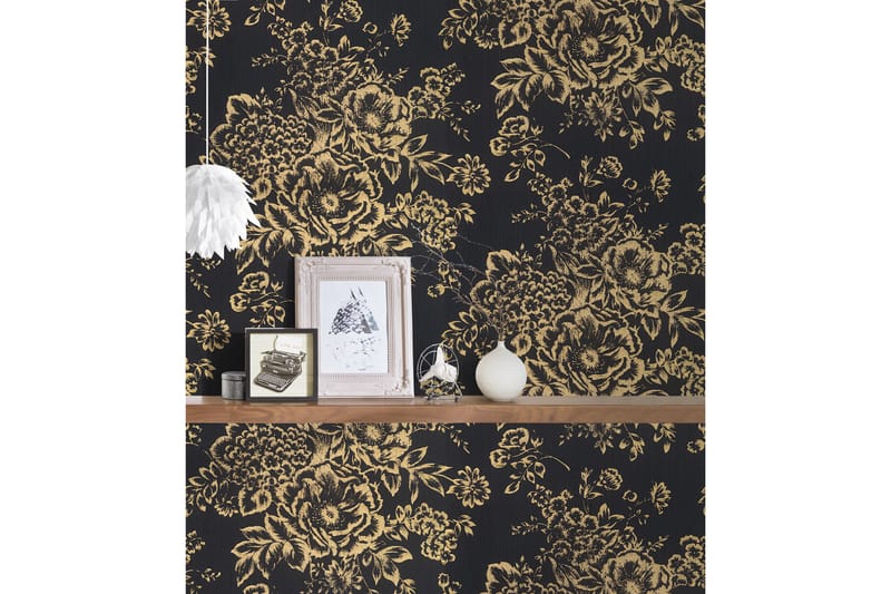 Blommig Tapet Metallic Silk Ovävd Guld - AS Creation - Inredning - Väggdekor - Tapet & tapettillbehör - Mönstrad tapet