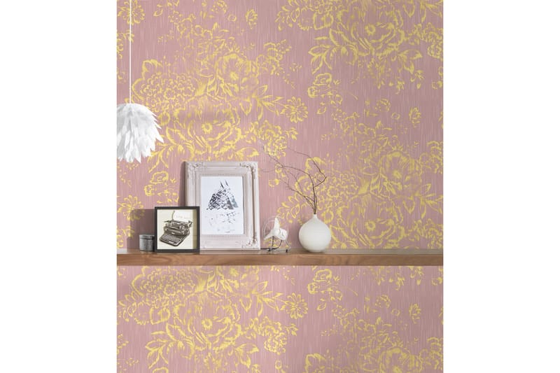 Blommig Tapet Metallic Silk Ovävd Guld - AS Creation - Inredning - Väggdekor - Tapet & tapettillbehör - Mönstrad tapet