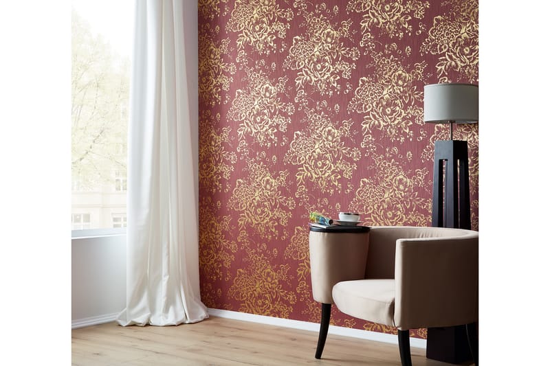 Blommig Tapet Metallic Silk Ovävd Guld - AS Creation - Inredning - Väggdekor - Tapet & tapettillbehör - Mönstrad tapet
