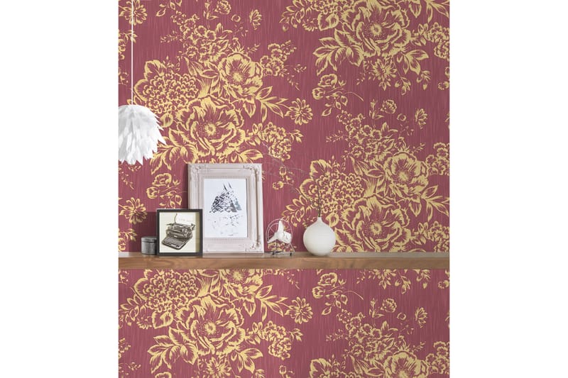Blommig Tapet Metallic Silk Ovävd Guld - AS Creation - Inredning - Väggdekor - Tapet & tapettillbehör - Mönstrad tapet