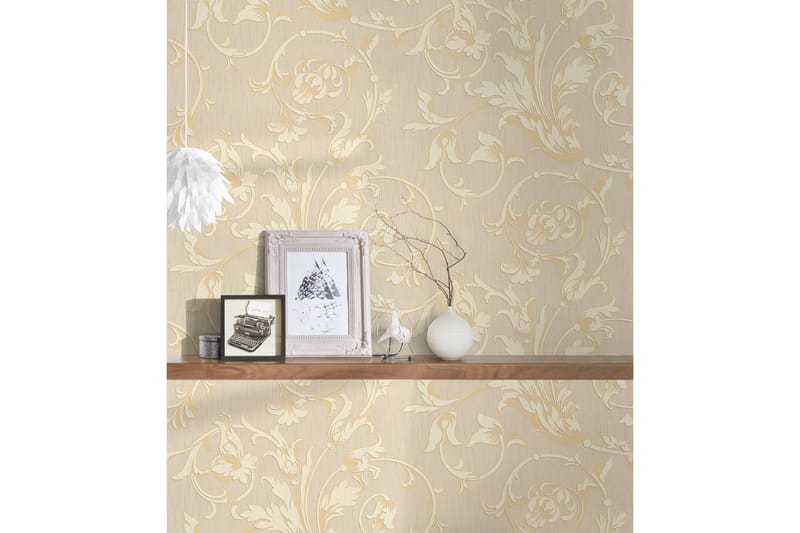 Blommig Tapet Tessuto Ovävd Cream Guld - AS Creation - Inredning - Väggdekor - Tapet & tapettillbehör - Mönstrad tapet