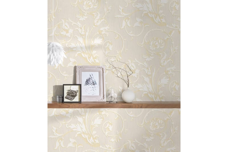 Blommig Tapet Tessuto Ovävd Cream Guld - AS Creation - Inredning - Väggdekor - Tapet & tapettillbehör - Mönstrad tapet