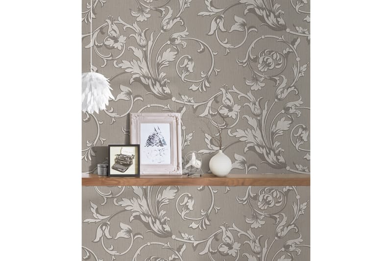 Blommig Tapet Tessuto Ovävd Grå Beige - AS Creation - Inredning - Väggdekor - Tapet & tapettillbehör - Mönstrad tapet