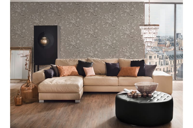 Blommig Tapet Tessuto Ovävd Grå Beige - AS Creation - Inredning - Väggdekor - Tapet & tapettillbehör - Mönstrad tapet