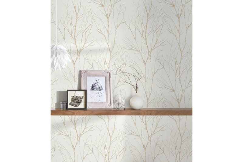 Gren Tapet Blooming Ovävd Beige Guld - AS Creation - Inredning - Väggdekor - Tapet & tapettillbehör - Mönstrad tapet