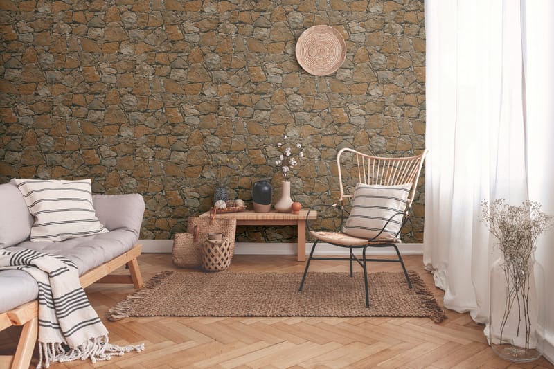 Sten Tapet Ovävd Brun Beige Svart - AS Creation - Inredning - Väggdekor - Tapet & tapettillbehör - Mönstrad tapet