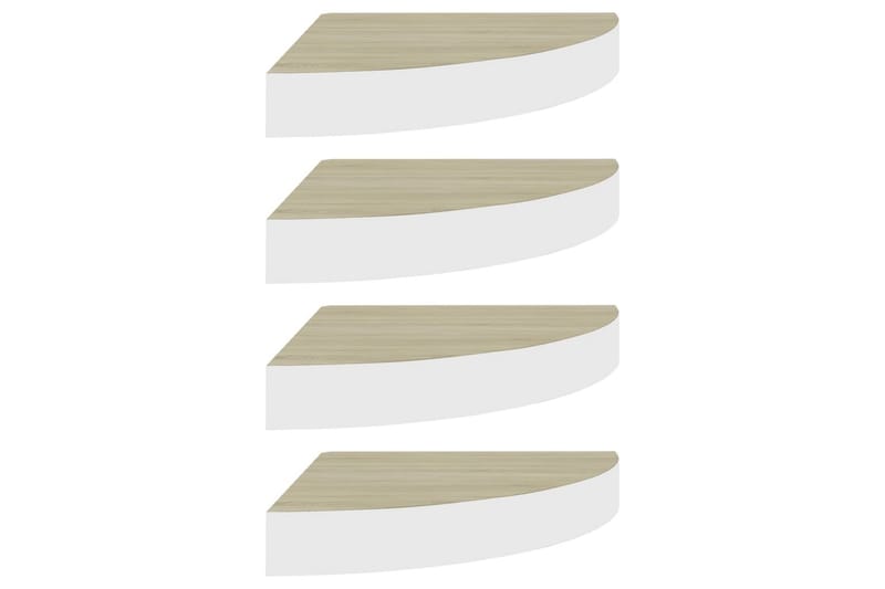 Svävande hörnhyllor 4 st ek och vit 35x35x3,8 cm MDF - Brun - Förvaring - Hylla - Hörnhylla