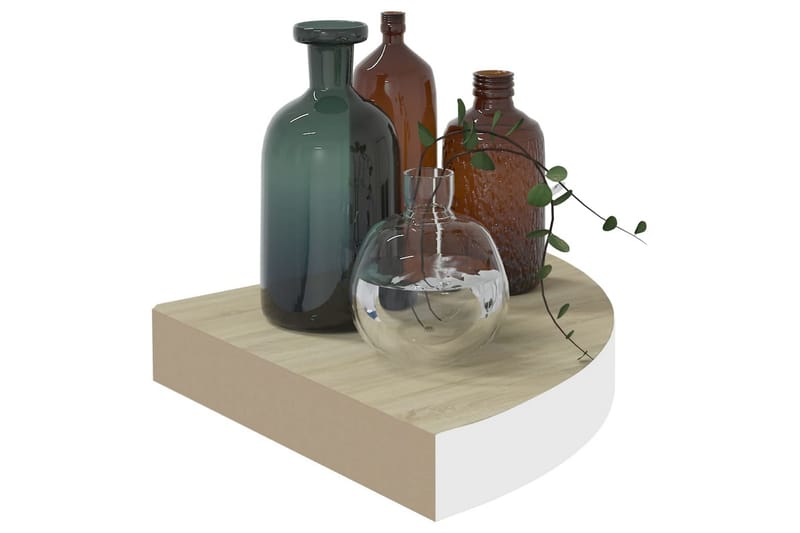 Svävande hörnhyllor 4 st ek och vit 35x35x3,8 cm MDF - Brun - Förvaring - Hylla - Hörnhylla