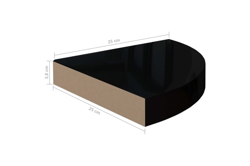 Svävande hörnhyllor 4 st svart högglans 25x25x3,8 cm MDF - Svart - Kökshylla - Hörnhylla
