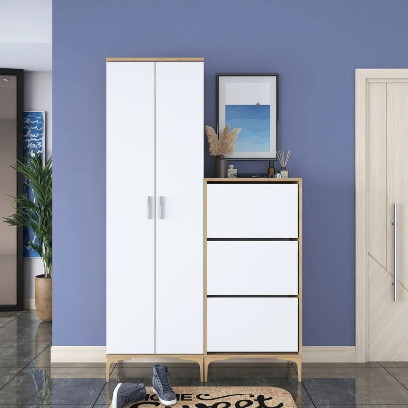 Sarnor Hallställ 120x198,6x37,5 cm - Valnöt och vit - Hus & renovering - Kök & bad - Kök & tvättstuga