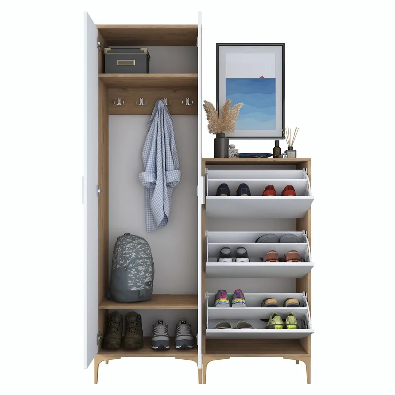 Sarnor Hallställ 120x198,6x37,5 cm - Valnöt och vit - Hus & renovering - Kök & bad - Kök & tvättstuga
