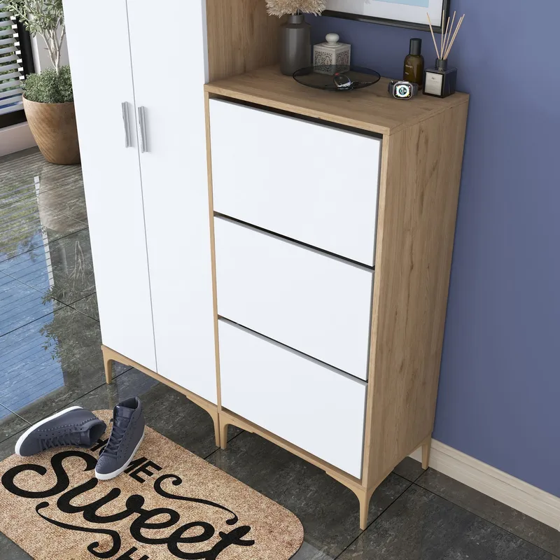 Sarnor Hallställ 120x198,6x37,5 cm - Valnöt och vit - Hus & renovering - Kök & bad - Kök & tvättstuga