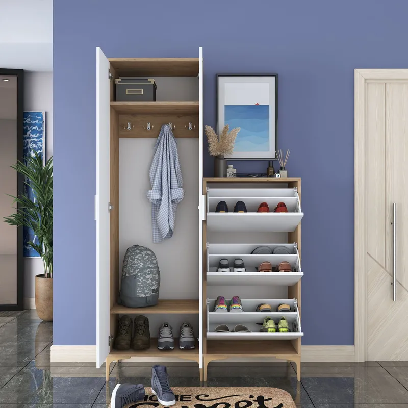 Sarnor Hallställ 120x198,6x37,5 cm - Valnöt och vit - Hus & renovering - Kök & bad - Kök & tvättstuga