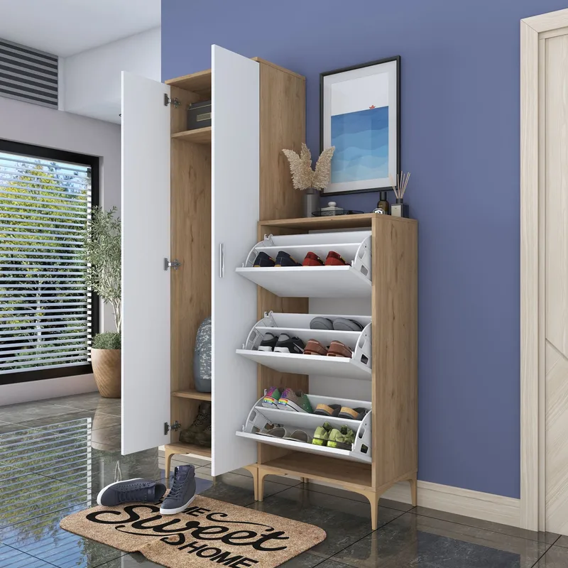 Sarnor Hallställ 120x198,6x37,5 cm - Valnöt och vit - Hus & renovering - Kök & bad - Kök & tvättstuga