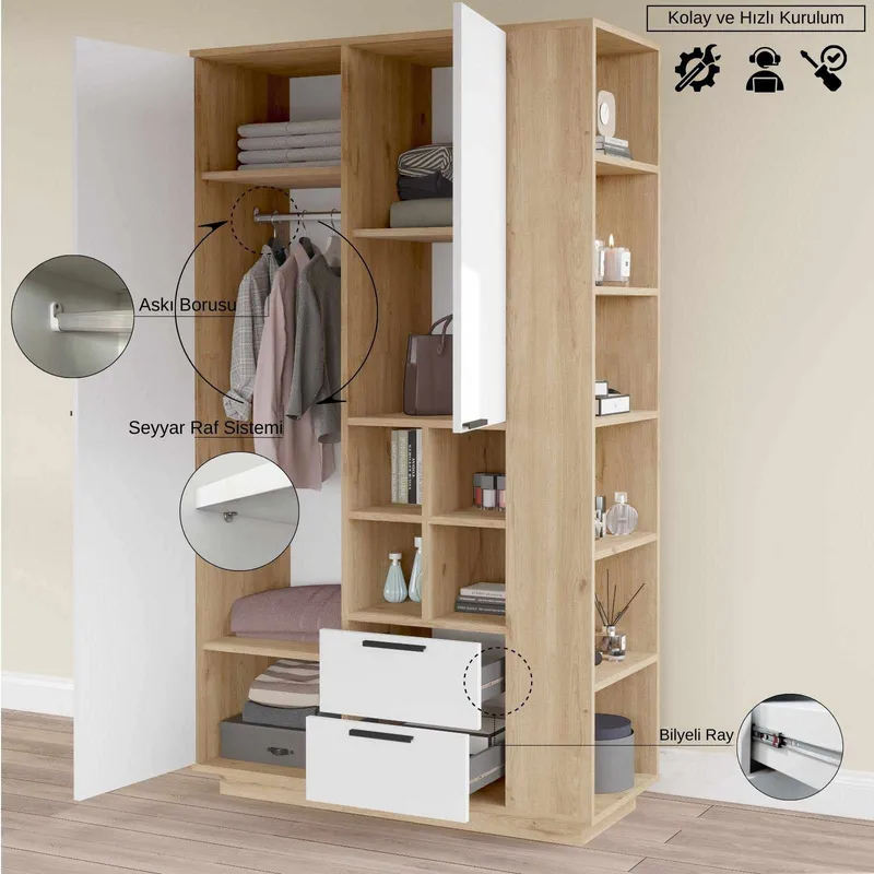 Sarnor Multifunktionsskåp 110x190x45 cm - Naturlig och vit - Hus & renovering - Kök & bad - Kök & tvättstuga