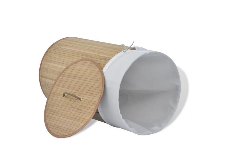 Tvättkorg i bambu rund naturfärg - Brun - Hus & renovering - Kök & bad - Badrum - Badrumstillbehör