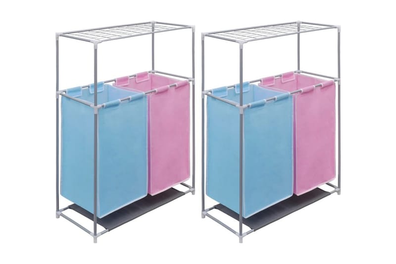 Tvättsorterare 2 sektioner 2 st med torkhylla - Flerfärgad - Badrumstillbehör - Tvättkorg