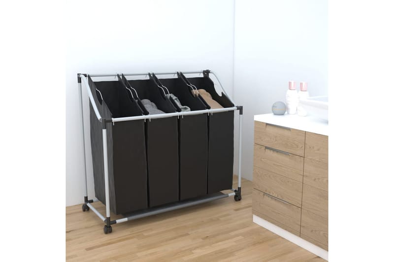 Tvättsorterare med 4 påsar svart grå - Svart - Badrumstillbehör - Tvättkorg