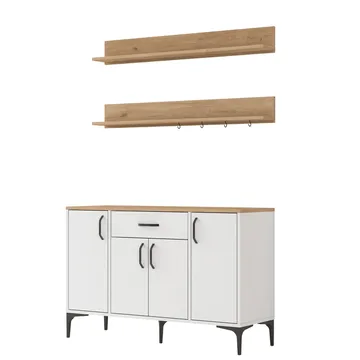 Kalvik Multifunktionsskåp 120x78,6x40 cm - Vitt och valnöt - Hus & renovering - Kök & bad - Kök & tvättstuga