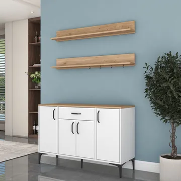 Kalvik Multifunktionsskåp 120x78,6x40 cm - Vitt och valnöt - Hus & renovering - Kök & bad - Kök & tvättstuga