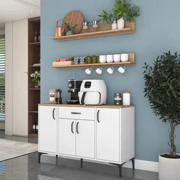 Kalvik Multifunktionsskåp 120x78,6x40 cm - Vitt och valnöt - Hus & renovering - Kök & bad - Kök & tvättstuga