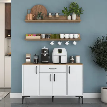 Kalvik Multifunktionsskåp 120x78,6x40 cm - Vitt och valnöt - Hus & renovering - Kök & bad - Kök & tvättstuga