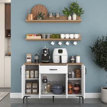 Kalvik Multifunktionsskåp 120x78,6x40 cm - Vitt och valnöt - Hus & renovering - Kök & bad - Kök & tvättstuga