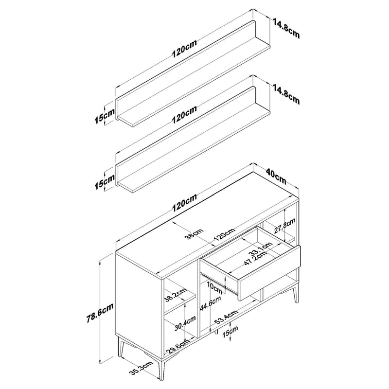 Kalvik Multifunktionsskåp 120x78,6x40 cm - Vitt och valnöt - Hus & renovering - Kök & bad - Kök & tvättstuga