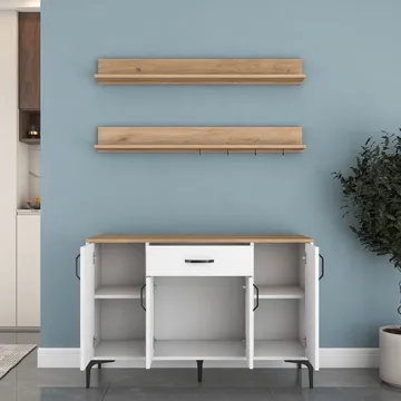 Kalvik Multifunktionsskåp 120x78,6x40 cm - Vitt och valnöt - Hus & renovering - Kök & bad - Kök & tvättstuga
