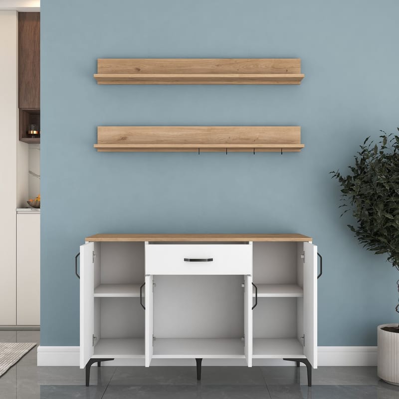 Kalvik Multifunktionsskåp 120x78,6x40 cm - Vitt och valnöt - Hus & renovering - Kök & bad - Kök & tvättstuga