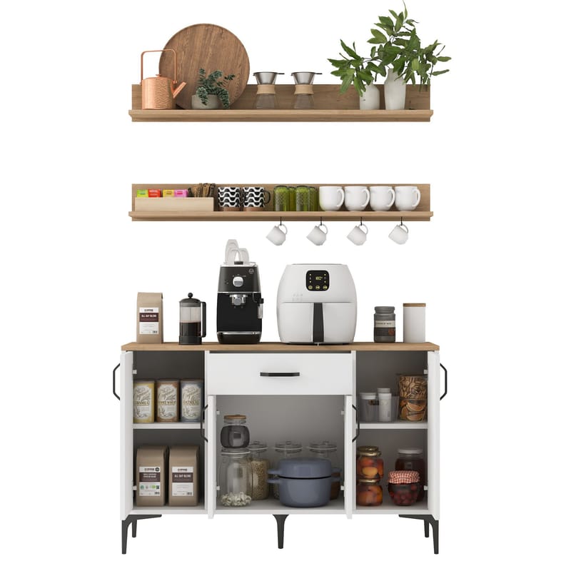 Kalvik Multifunktionsskåp 120x78,6x40 cm - Vitt och valnöt - Hus & renovering - Kök & bad - Kök & tvättstuga