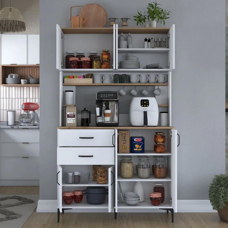 Kaolins Multifunktionsskåp 120x204,2x45 cm - Vitt och valnöt - Hus & renovering - Kök & bad - Kök & tvättstuga