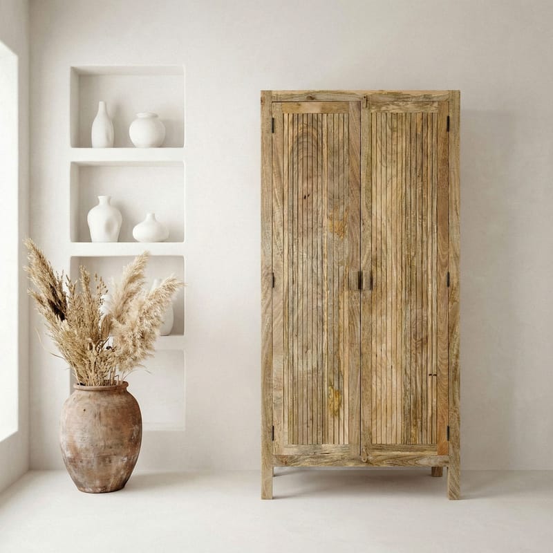 Livira Förvaringsskåp 90x187 cm Ribbdesign Lantlig stil - naturbrun - Hus & renovering - Kök & bad - Kök & tvättstuga