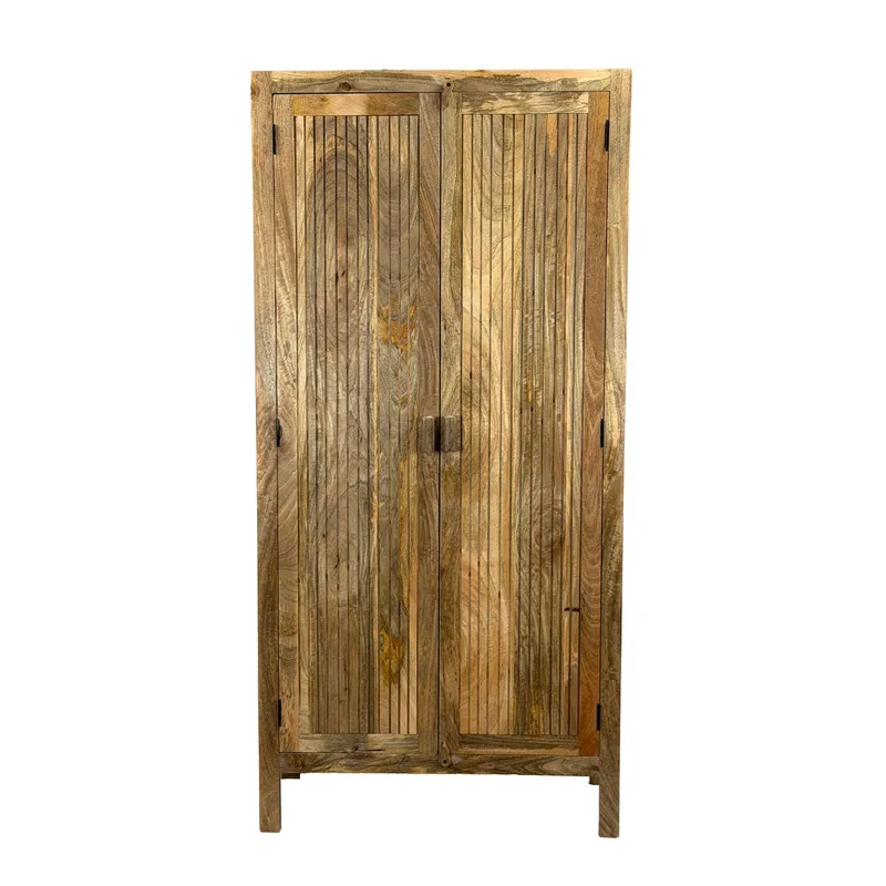 Livira Förvaringsskåp 90x187 cm Ribbdesign Lantlig stil, naturbrun