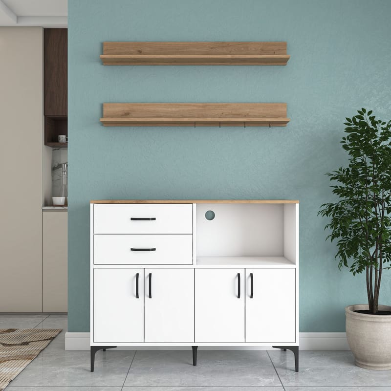 Lorvik Multifunktionsskåp 120x98,8x40 cm - Vitt och valnöt - Hus & renovering - Kök & bad - Kök & tvättstuga