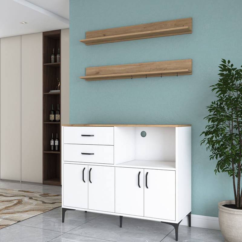Lorvik Multifunktionsskåp 120x98,8x40 cm - Vitt och valnöt - Hus & renovering - Kök & bad - Kök & tvättstuga